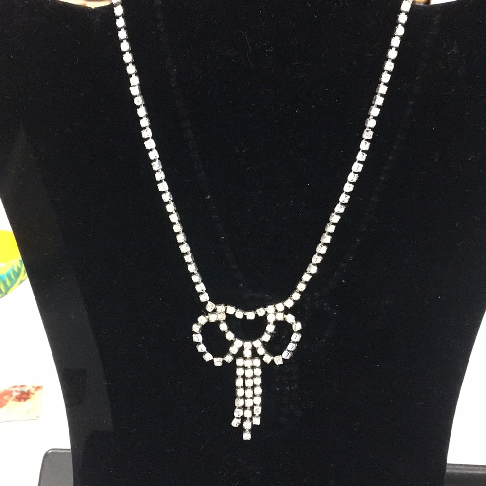 Vintage Rhinestone Bow Statement Necklace